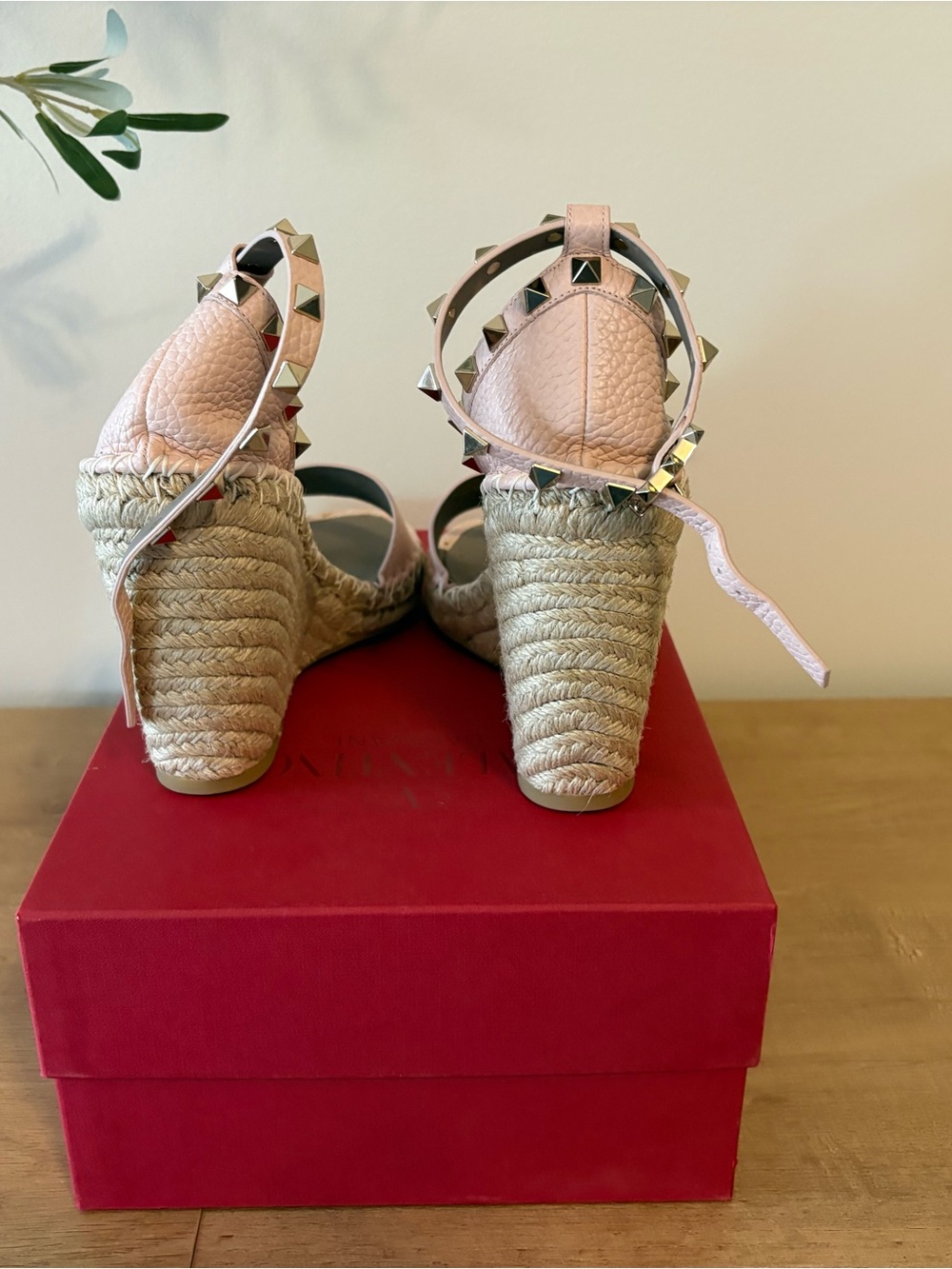 Valentino Blush Pink Rockstud Espadrille Wedge Sandals - Picture 2 of 7